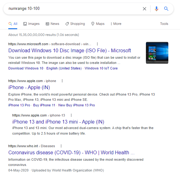 locate specific numbers in your searches