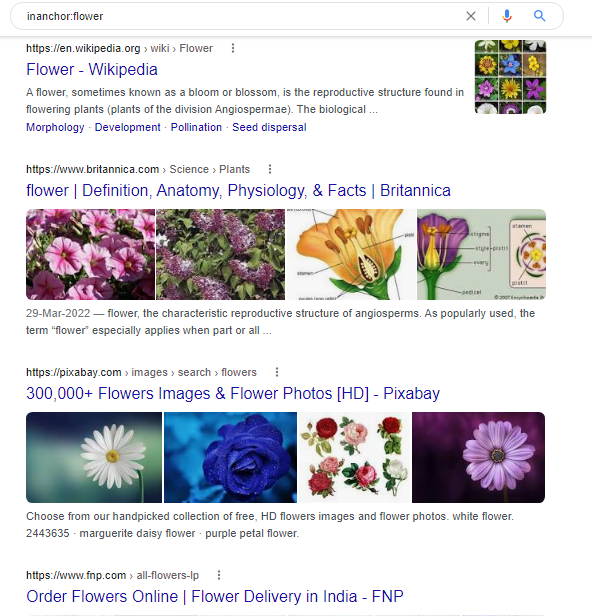 sites that have the key terms in links pointing to them, in order of the most links