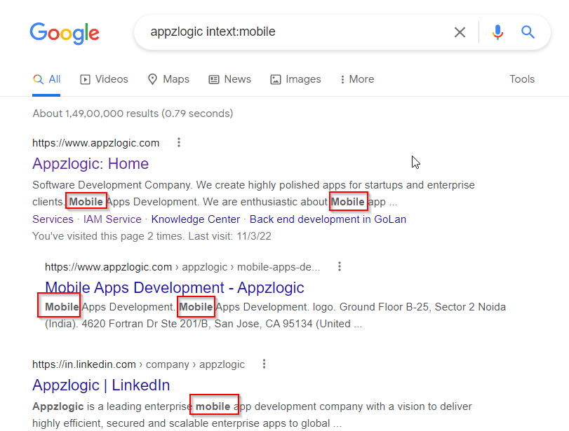 use intext for searching the keywords