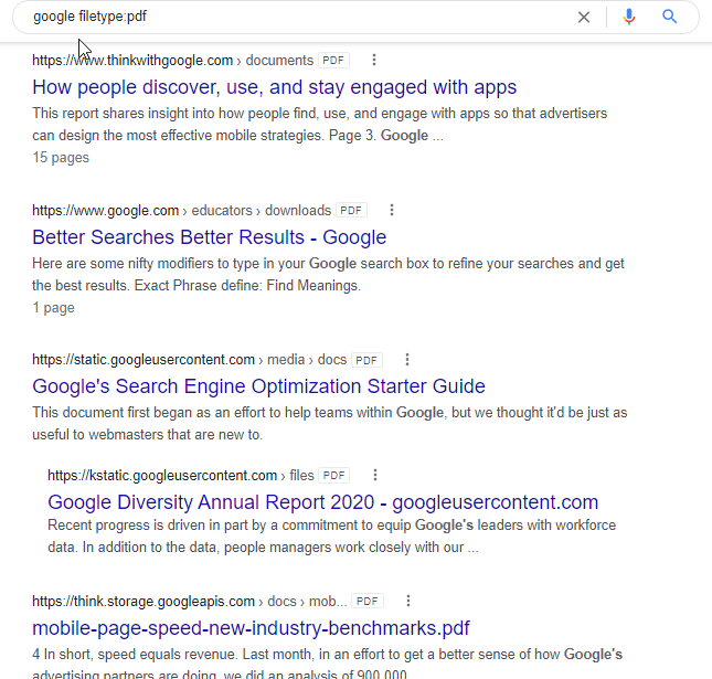 Searching a particular filetype mentioned in the query